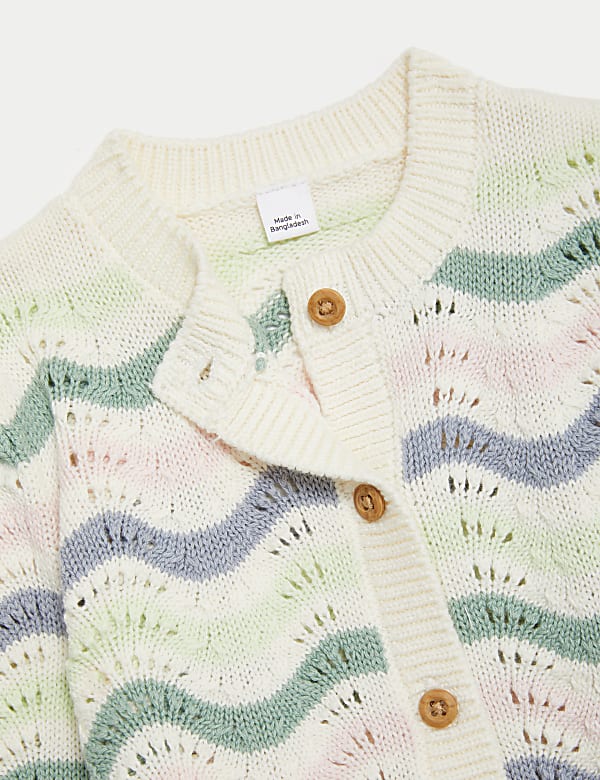 Pure Cotton Striped Pointelle Cardigan (0-3 Yrs)
