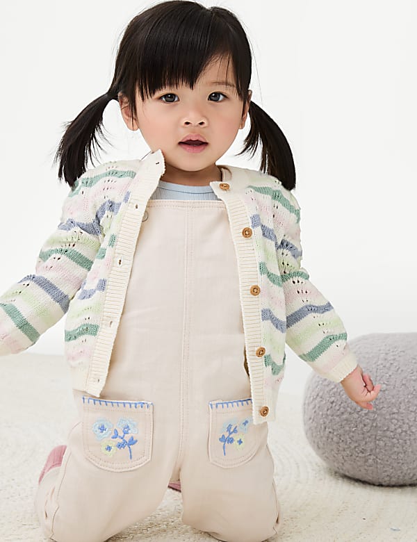 Pure Cotton Striped Pointelle Cardigan (0-3 Yrs)