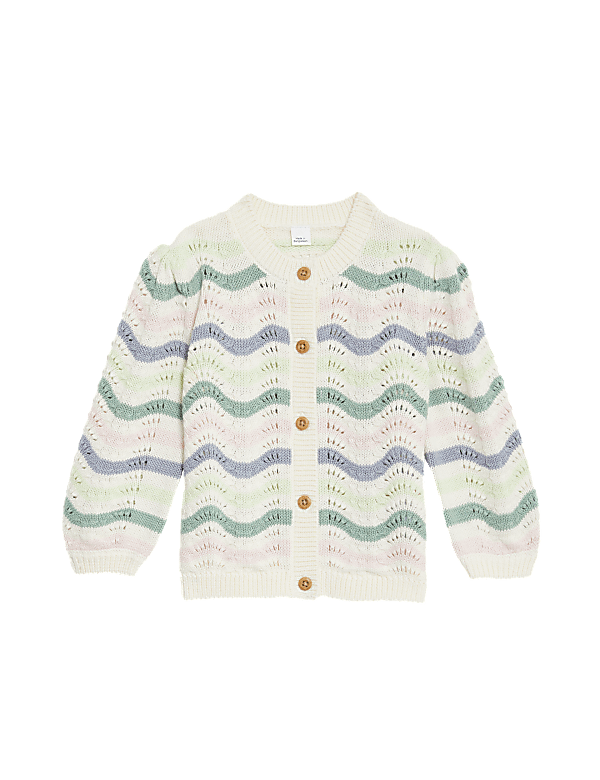 Pure Cotton Striped Pointelle Cardigan (0-3 Yrs)