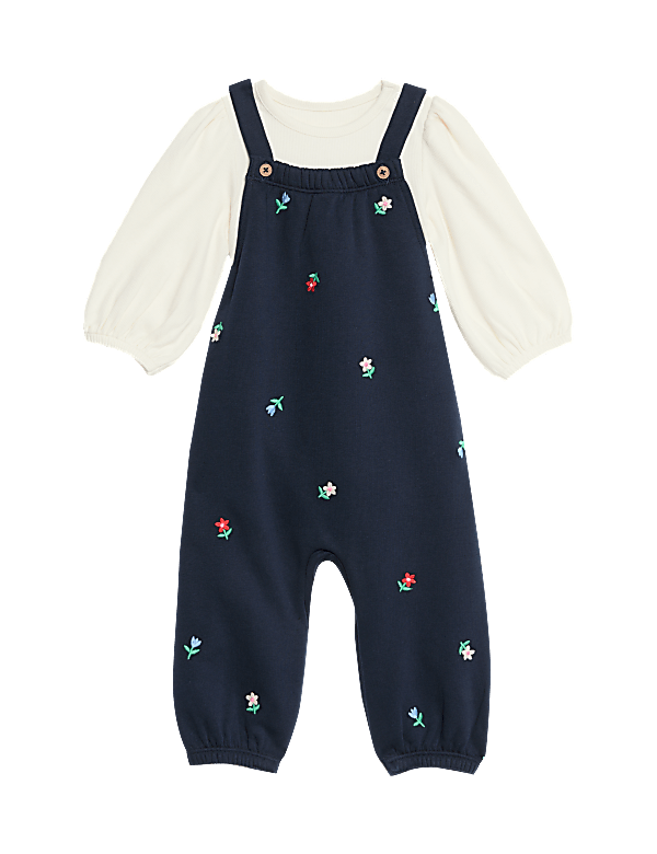 2pc Cotton Rich Floral Dungarees Outfit (0-3 Yrs)