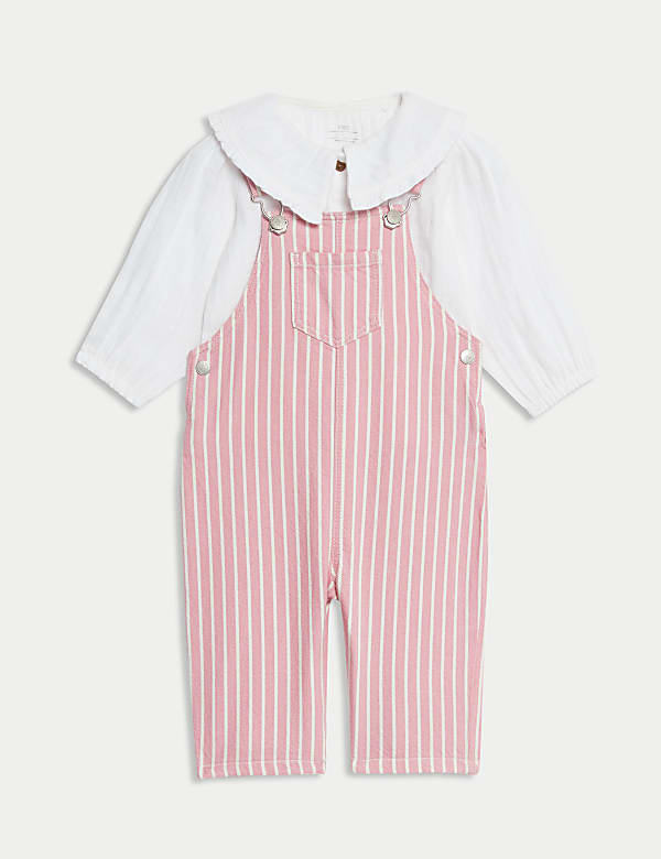 2pc Pure Cotton Striped Dungarees Outfit (0-3 Yrs)