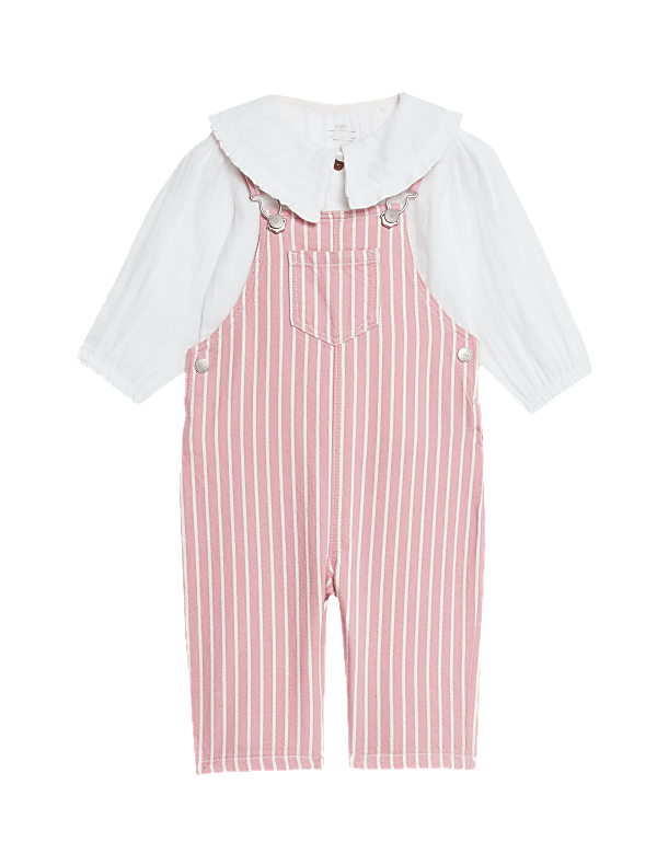 2pc Pure Cotton Striped Dungarees Outfit (0-3 Yrs)