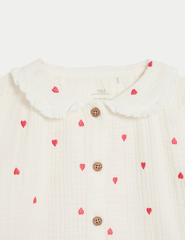 2pc Cotton Rich Heart Embroidered Outfit (0-3 Yrs)