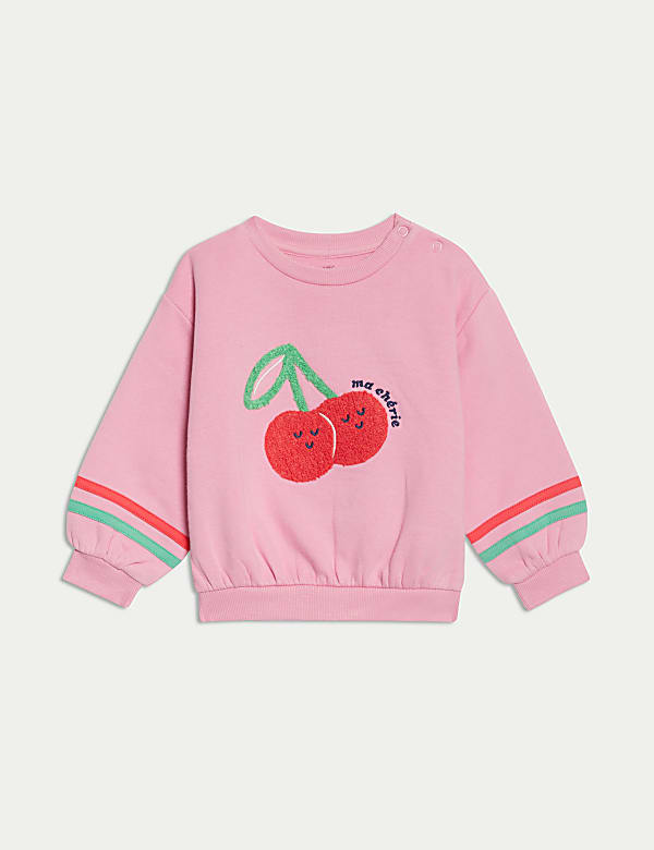 Cotton Rich Cherry Embroidery Sweatshirt (0-6 Yrs)