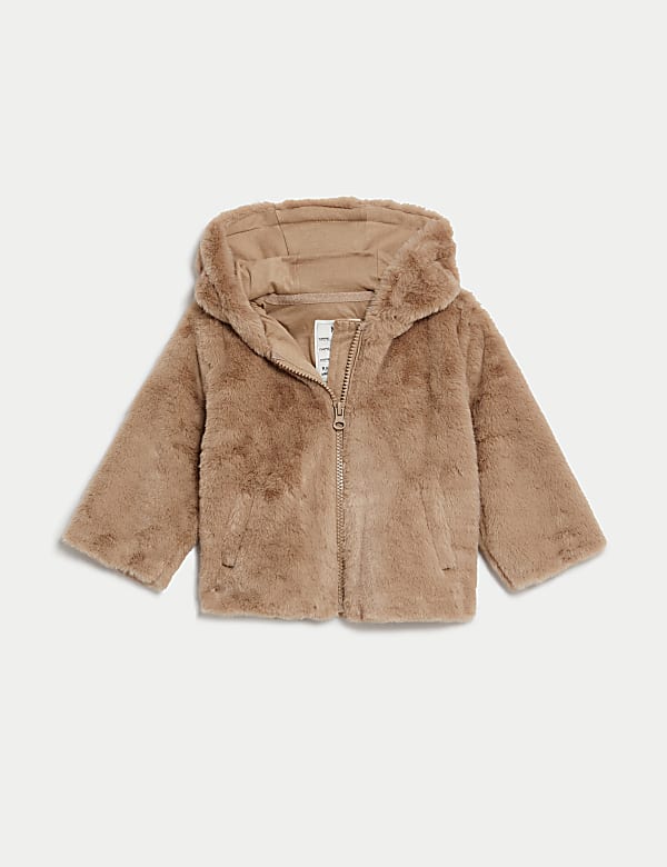 Hooded Faux Fur Coat (0-3 Yrs) - BG