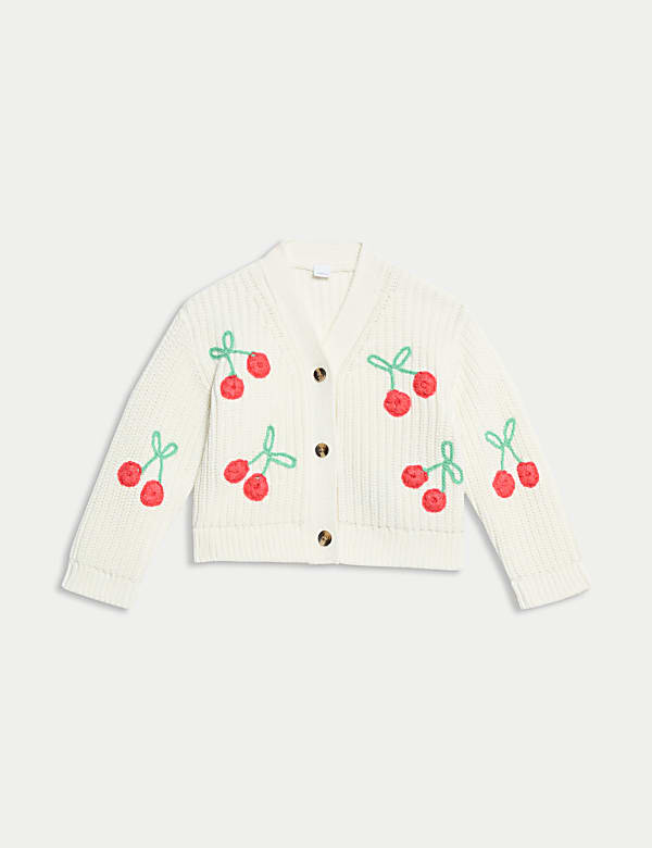 Pure Cotton Knitted Cherry Cardigan (0-6 Yrs) - KG