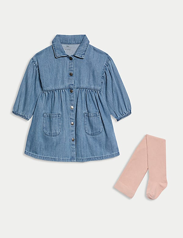 Ensemble 2 pi&egrave;ces denim avec robe et collants (jusqu&rsquo;au 6 ans) - CA