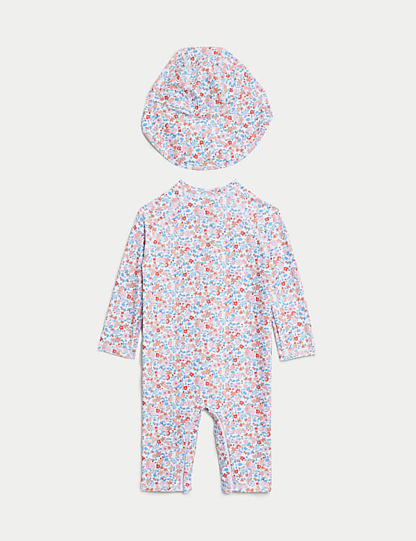 Ensemble 2 pi&egrave;ces avec maillot de bain et chapeau &agrave; motif fleuri (jusqu&rsquo;au 3 ans) - LU