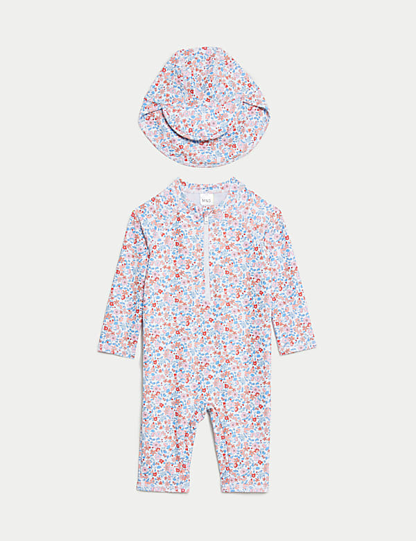 2pc Floral Swimsuit and Hat (0-3 Yrs) - QA