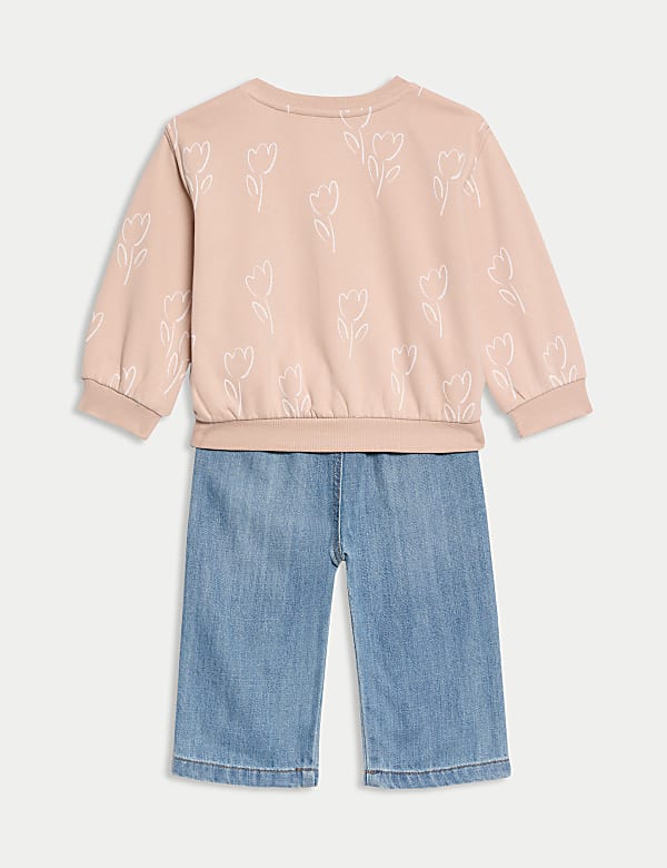 2-delige katoenrijke jeans outfit met tulpenprint (0-8 jaar) - BE