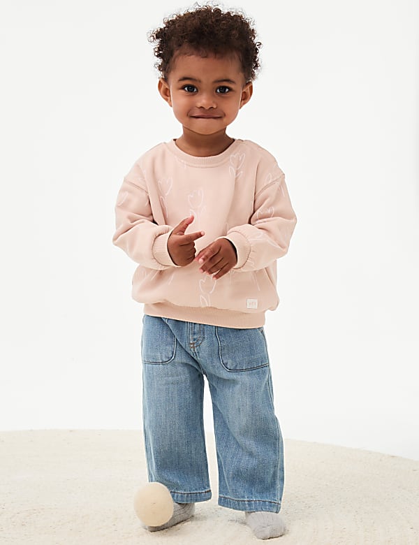 2-delige katoenrijke jeans outfit met tulpenprint (0-8 jaar) - BE