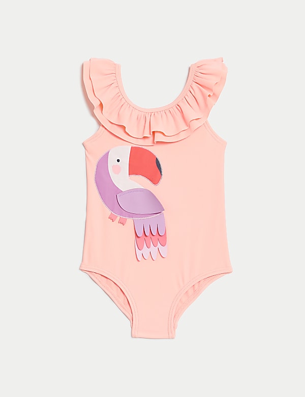 Maillot de bain à motif flamant rose et encolure volantée (jusqu’au 3&nbsp;ans) - LU