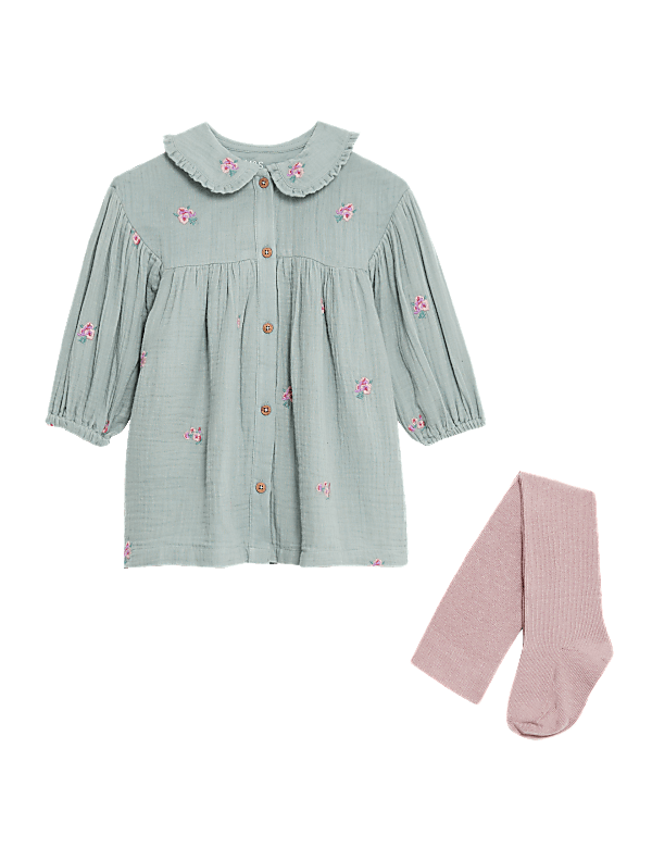 2pc Cotton Rich Dress and Tights Outfit (0-3 Yrs)