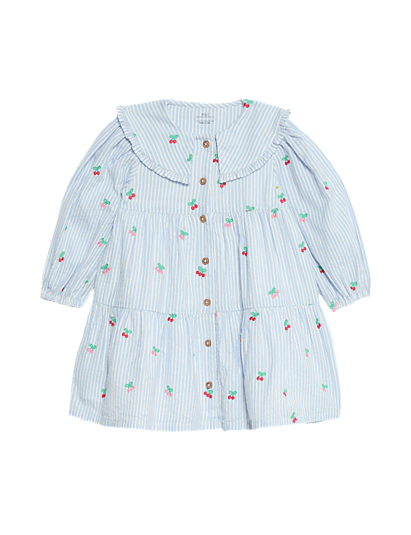 Pure Cotton Striped Cherry Embroidery Dress (0-6 Yrs)