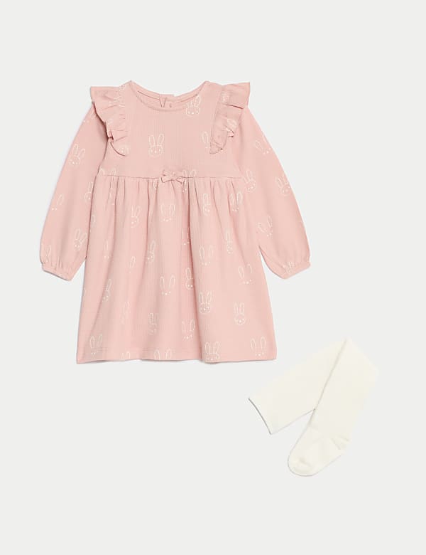 Cotton Rich Dress with Tights (0-3 Yrs) - DE