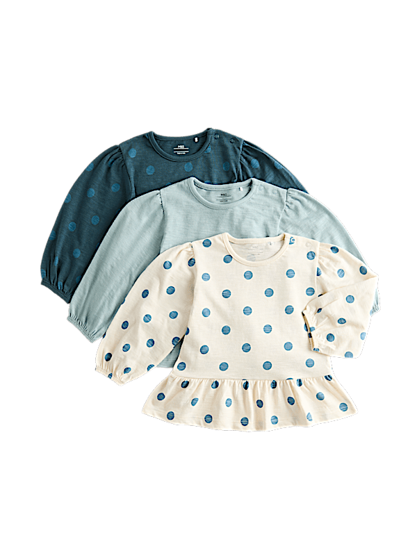 3 Pack Pure Cotton Spotty Tops (0-5 Yrs)