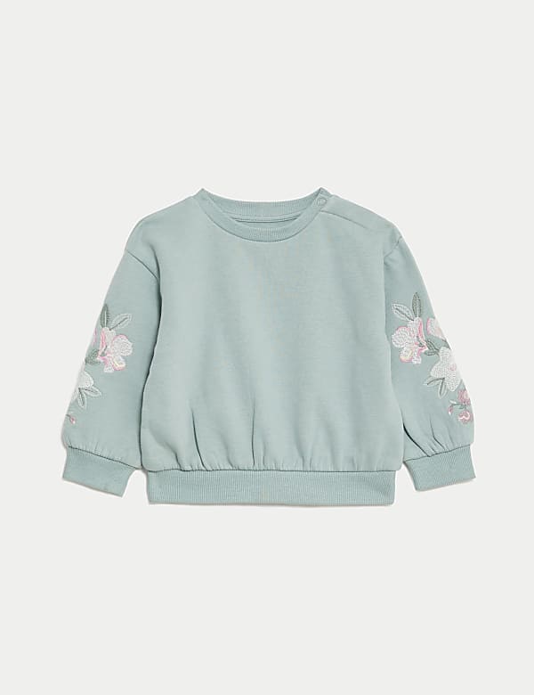 2pc Cotton Rich Floral Embroidered Outfit (0-3 Yrs)