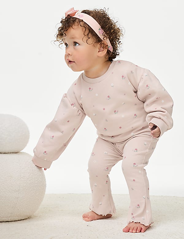 Ensemble 2&nbsp;pièces en coton avec sweat à motif fleuri (jusqu’au 3&nbsp;ans) - LU