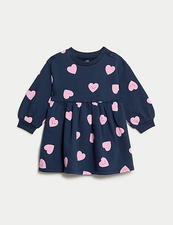 Cotton Rich Heart Print Sweatshirt Dress (0-3 Yrs) - GR