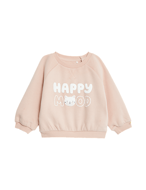 Cotton Rich Happy Mood Slogan Sweatshirt (0-3 Yrs)