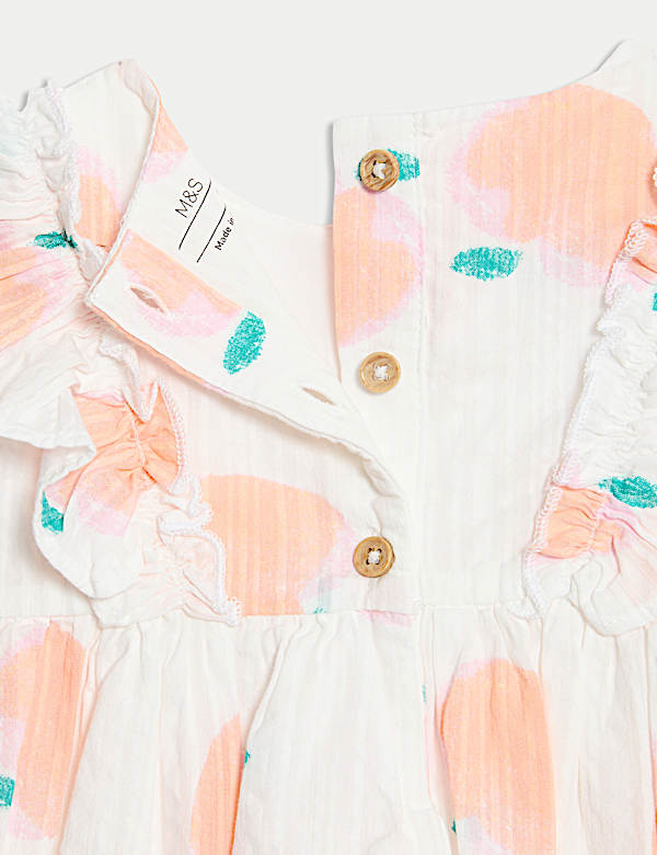 Pure Cotton Seersucker Peach Dress (0-3 Yrs)