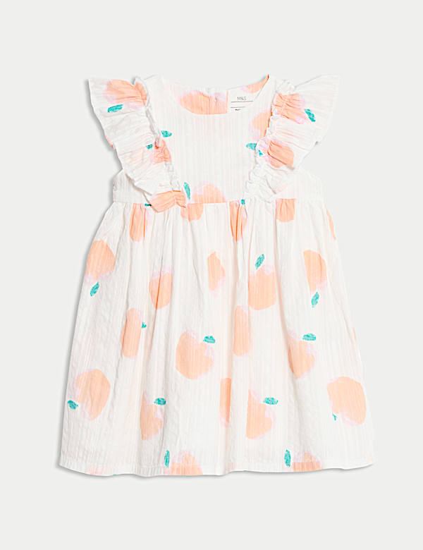 Seersucker-Kleid aus reiner Baumwolle mit Pfirsichmuster (0–3&nbsp;Jahre) - DE