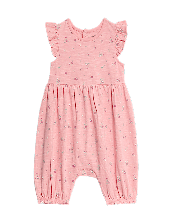 Pure Cotton Ditsy Floral Frill Romper (0-3 Yrs)