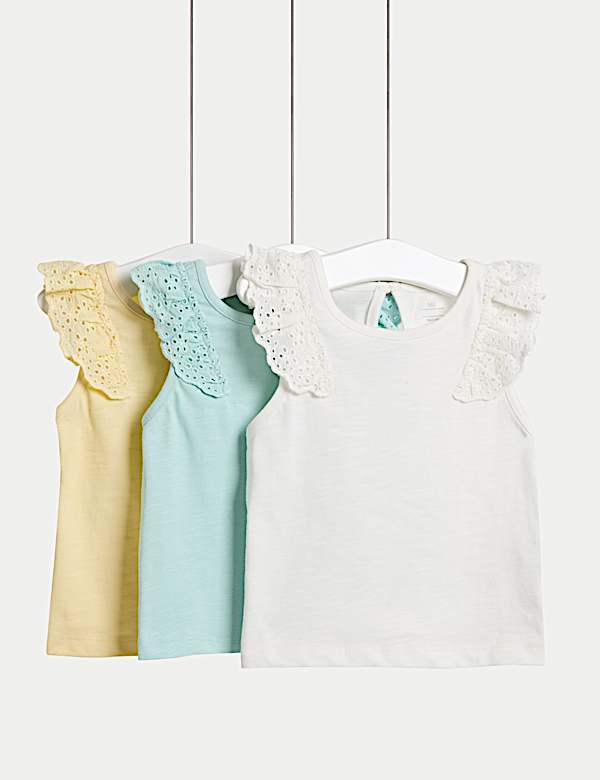 3pk Pure Cotton Frill Sleeve Tops (0-3 Yrs) - HR