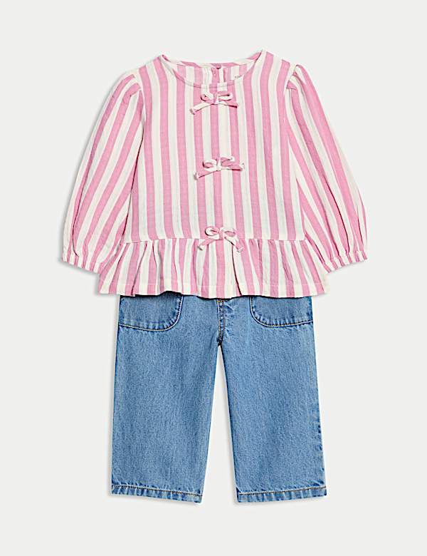 Ensemble 2 pièces top et jean 100 % coton à rayures (jusqu’au 6 ans) - CA