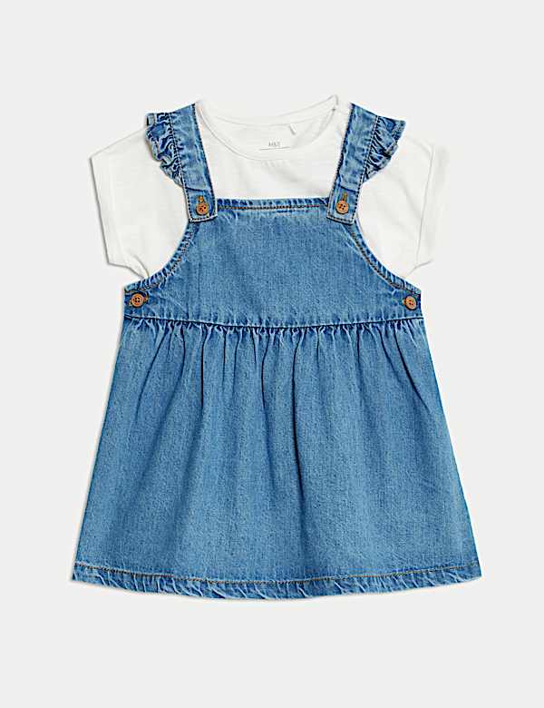 2pc Pure Cotton Denim Pinafore Outfit (0-3 Yrs) - FR