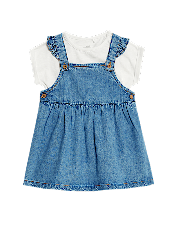 2pc Pure Cotton Denim Pinafore Outfit (0-3 Yrs)