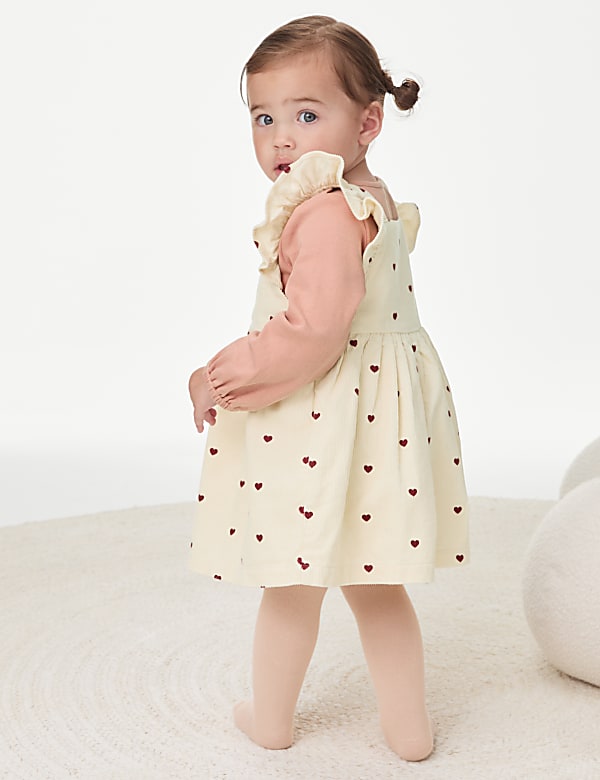 3pc Cotton Rich Heart Print Pinnie Outfit (0-3 Yrs)