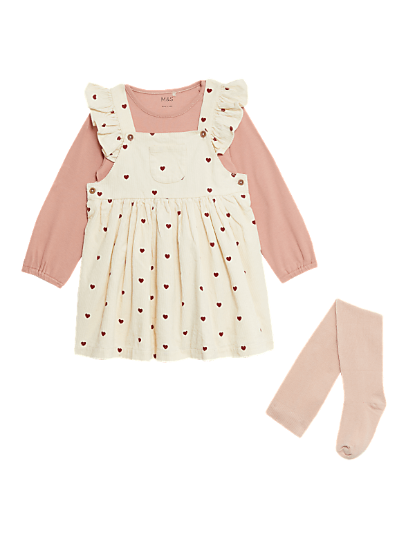 3pc Cotton Rich Heart Print Pinnie Outfit (0-3 Yrs)