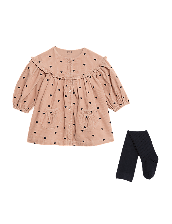 2pc Cotton Rich Heart Print Dress with Tights