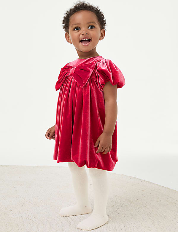2pc Velour Bow Dress with Tights 0 8 Yrs NAVY Dresses M S BE