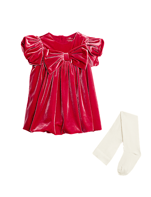 2pc Velour Bow Dress with Tights (0-8 Yrs)