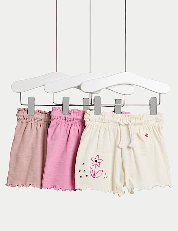 3pk Pure Cotton Jersey Floral Embroidery Shorts (0 Mths-3 Yrs) - LV