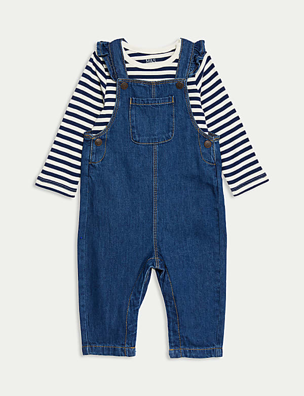 Marks Spencer 2pc Denim Dungarees Outfit 0 3 Yrs Denim Mix 9 12M