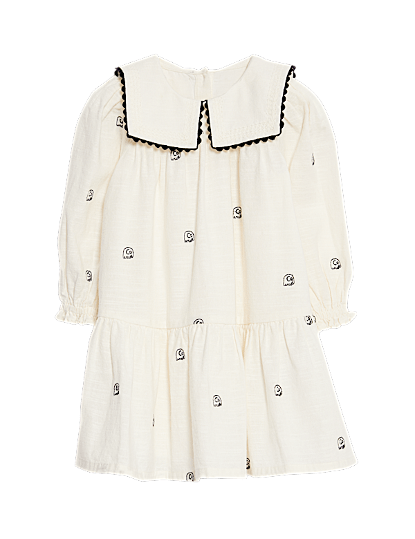 Elephant Embroidered Collared Dress (0-6 Ys)