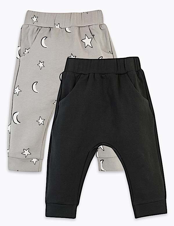 2 Pack Star & Moon Print Joggers (0-3 Yrs)