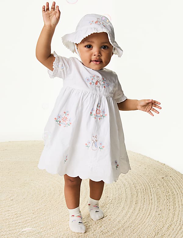 3pc Pure Cotton Peter Rabbit Dress Outfit 0 3 Yrs WHITE MIX Dresses M S IT
