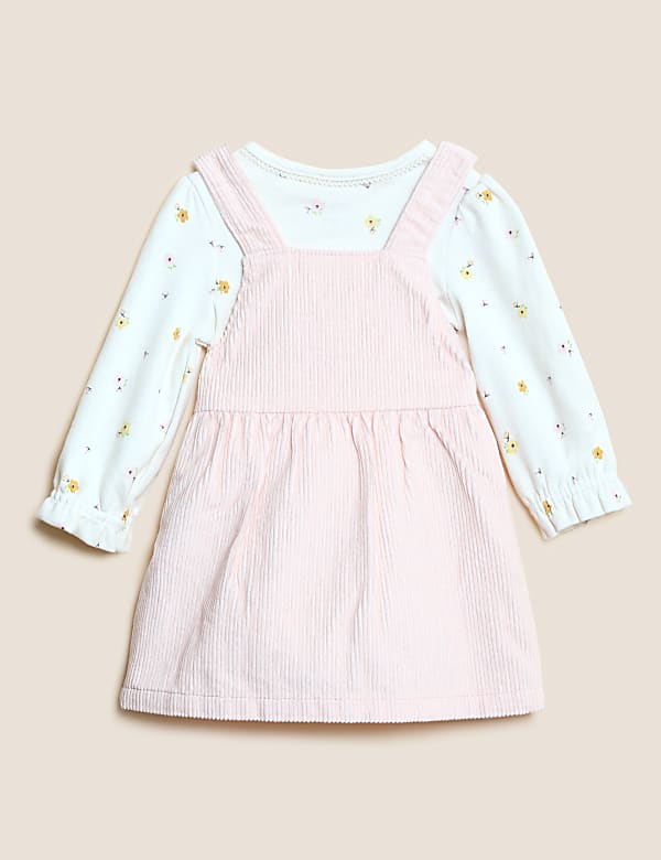 3pc Cotton Rich Embroidered Pinafore Outfit (0-3 Yrs)