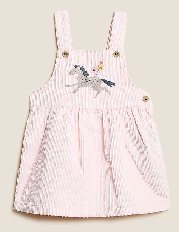 3pc Cotton Rich Embroidered Pinafore Outfit (0-3 Yrs)