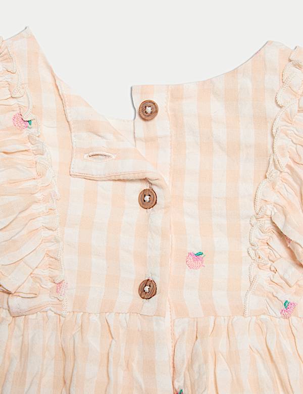 Pure Cotton Peach Gingham Dress (0 Mths-6 Yrs)