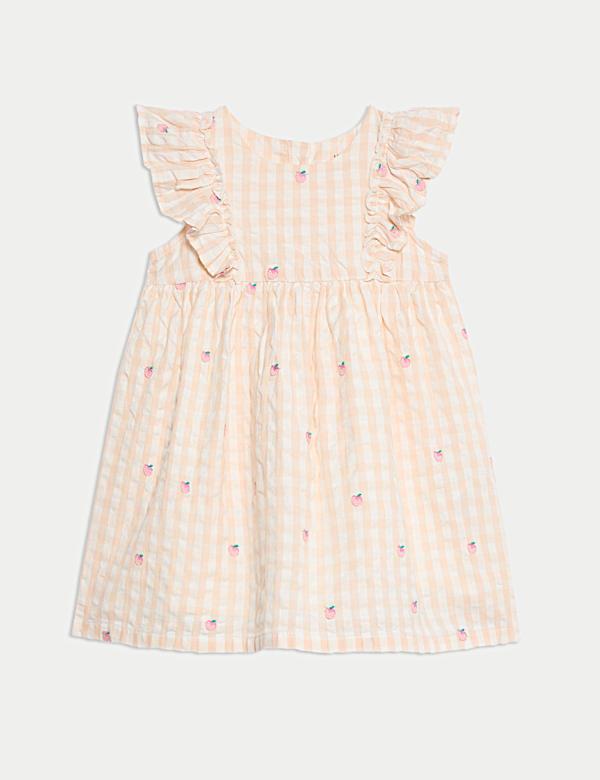 Pure Cotton Peach Gingham Dress (0 Mths-6 Yrs) - VN