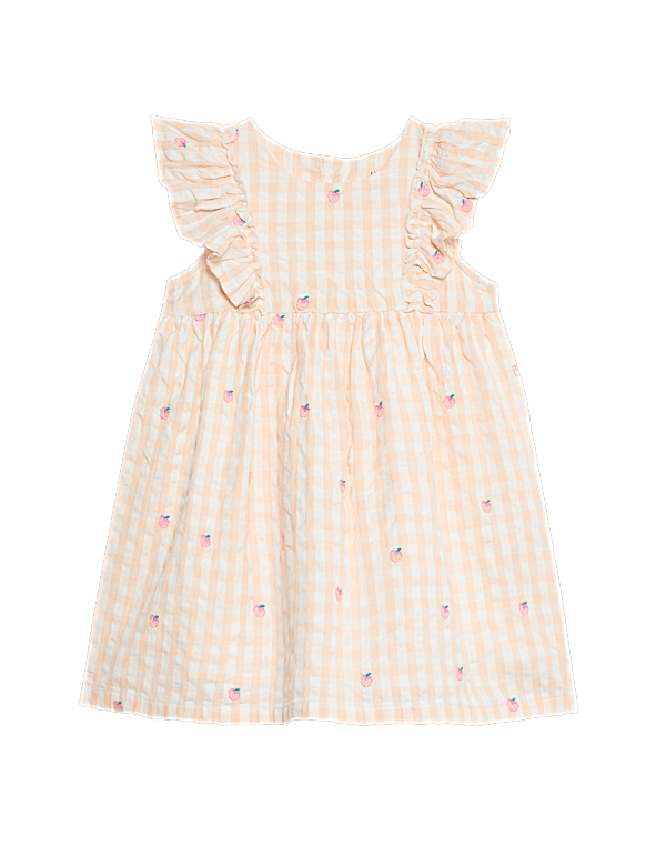 Pure Cotton Peach Gingham Dress (0 Mths-6 Yrs)