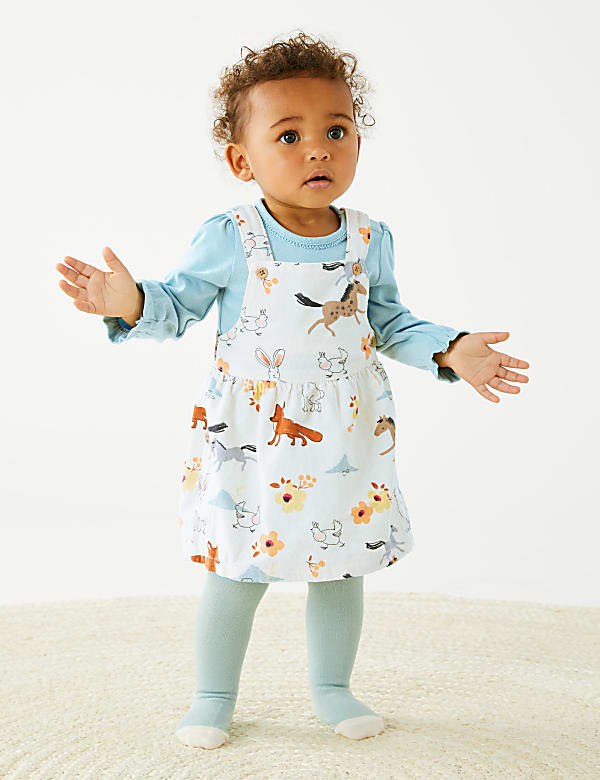 3pc Cotton Rich Woodland Pinafore Outfit