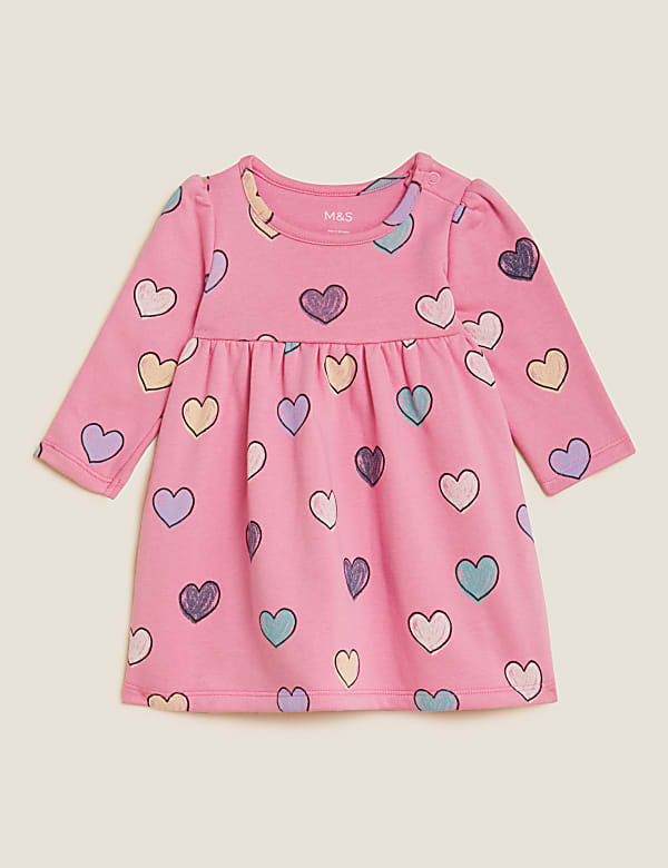 Cotton Rich Heart Print Dress 0 3 Yrs PINK Dresses M S CY