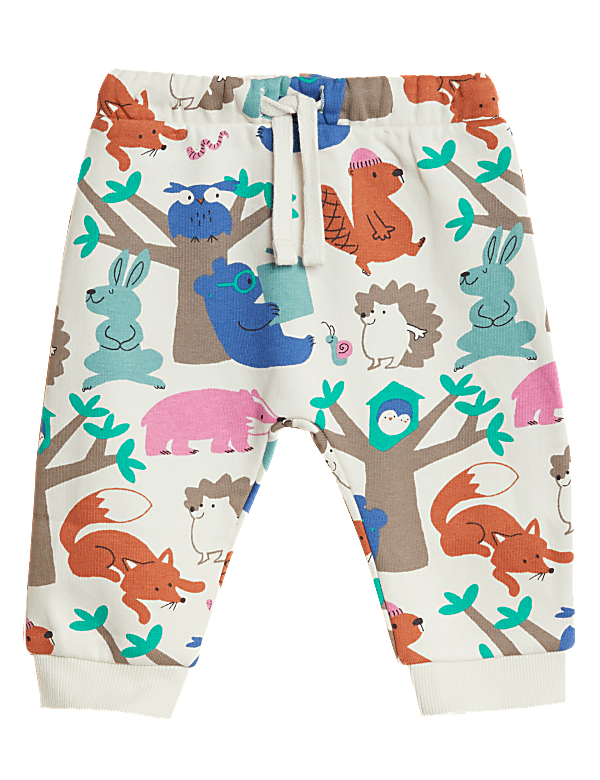 Cotton Rich Woodland Animal Print Joggers (0-3 Yrs)
