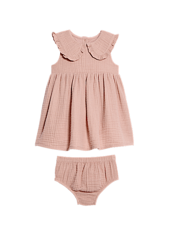 2pc Pure Cotton Collar Dress With Knickers (0-3 Yrs)